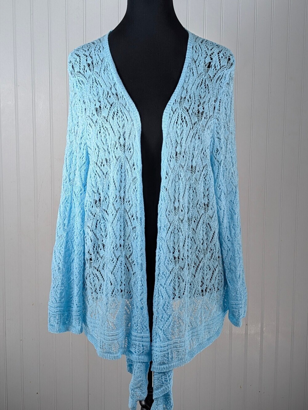 Ruby Rd. Woman Light Blue Lace Knit Open Front Cardigan Sweater 3X